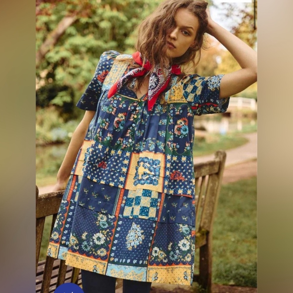 Hunter Bell Youjin Dress in Langford Patchwork Multicolor Print Women's Size XS